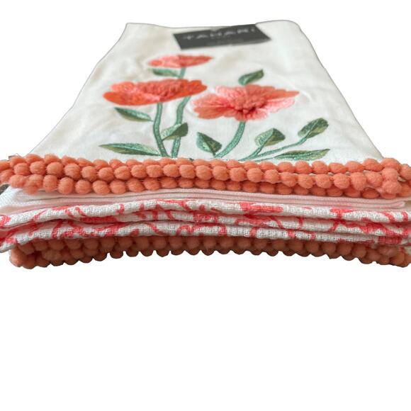 TAHARI HOME Spring Floral Embroidered Kitchen Towel Set of 3 Poppy Garden NEW - Picture 4 of 8